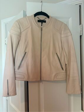 rag & bone Cream Leather Moto Jacket